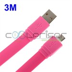 Micro USB Fladkabel - 3M (Magenta)